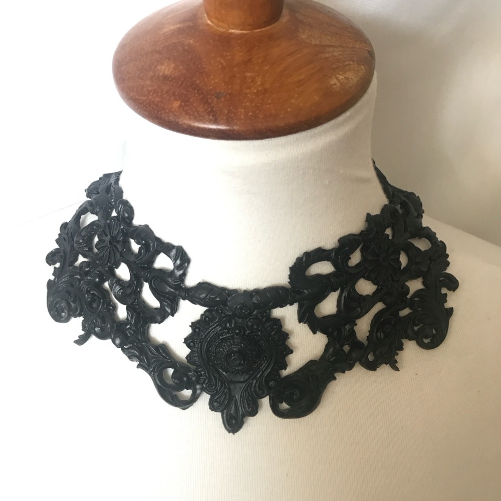 Intricate Black Latex Choker Necklace